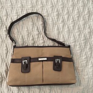 Vintage Aigner Tan Canvas/Leather Trim Shoulder Tote